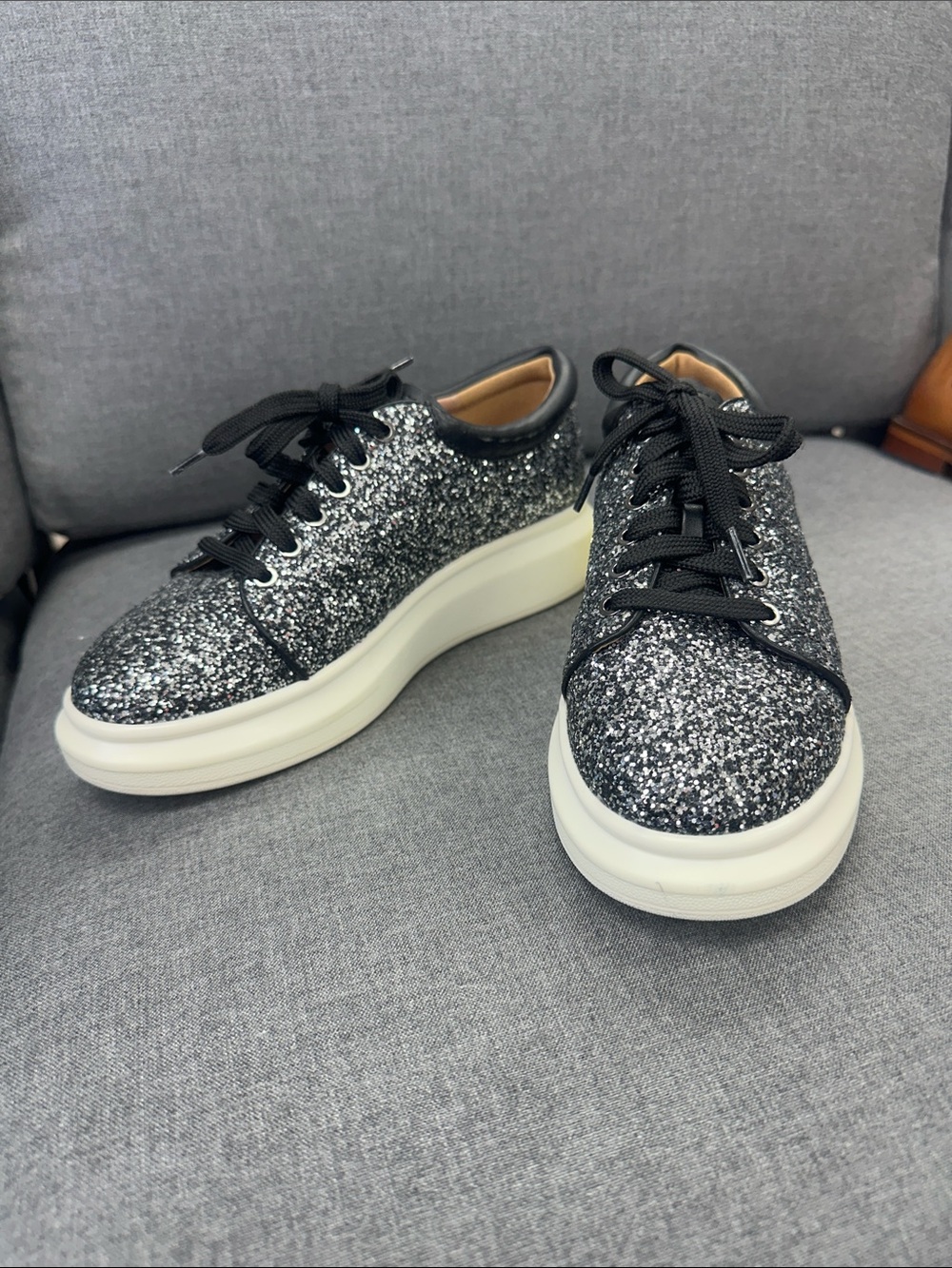 Paolo Black Glitter Platform Lace-Up Sneakers